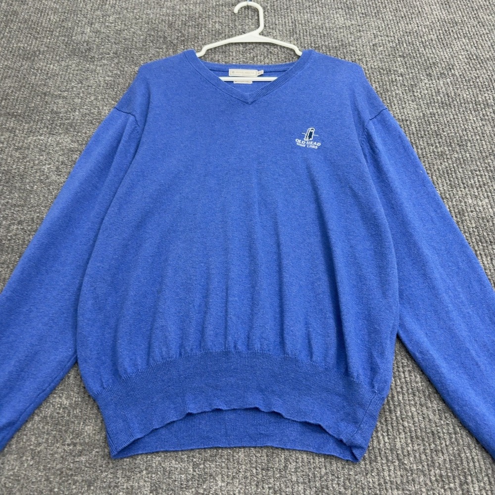 Old Head Golf Links Peter Millar Sweater Mens M Blue Cotton Cashmere V-Neck Golf